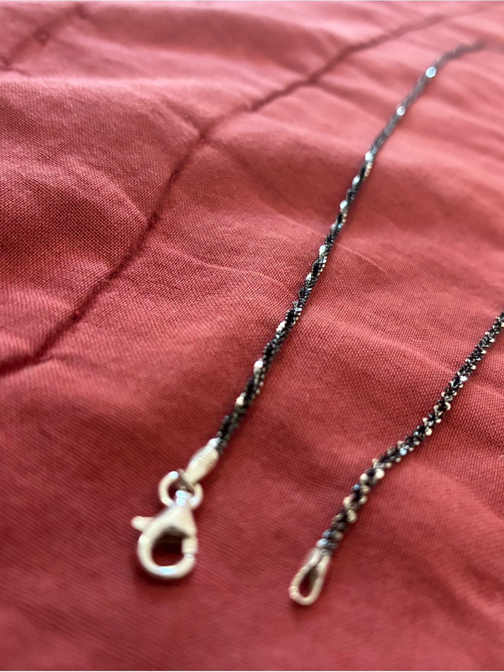 Sterling Silver Black and Silver Twisted Rope 22 Inch Necklace